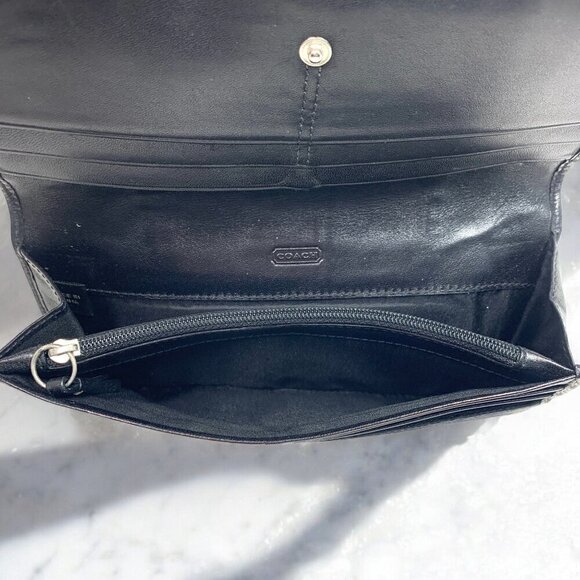 COACH Signature Large Wallet Black Canvas & Leather Beige Snakeskin Stripe - Picture 8 of 14